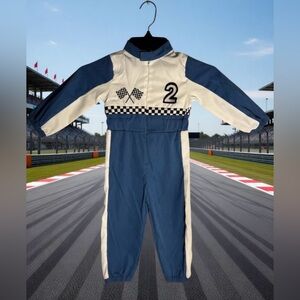 Race Car Driver Jumpsuit/Costume 18-24M Blue White Checkered Flags Number 2
